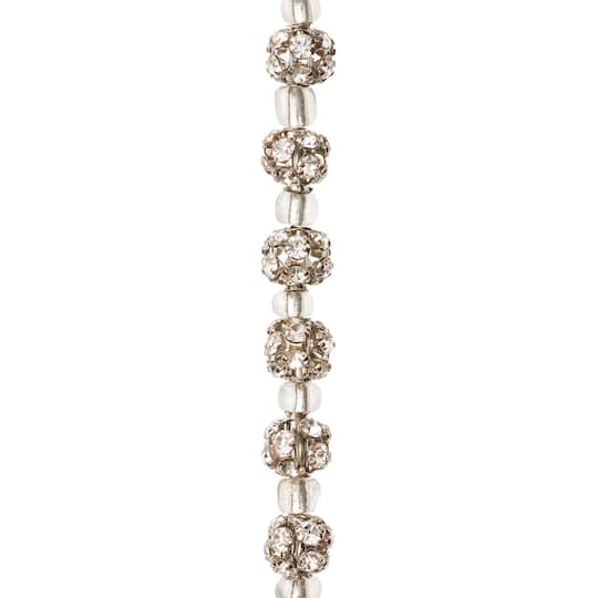 Rhodium with Clear Rhinestone Studded Round Beads, 6mm by Bead Landing™